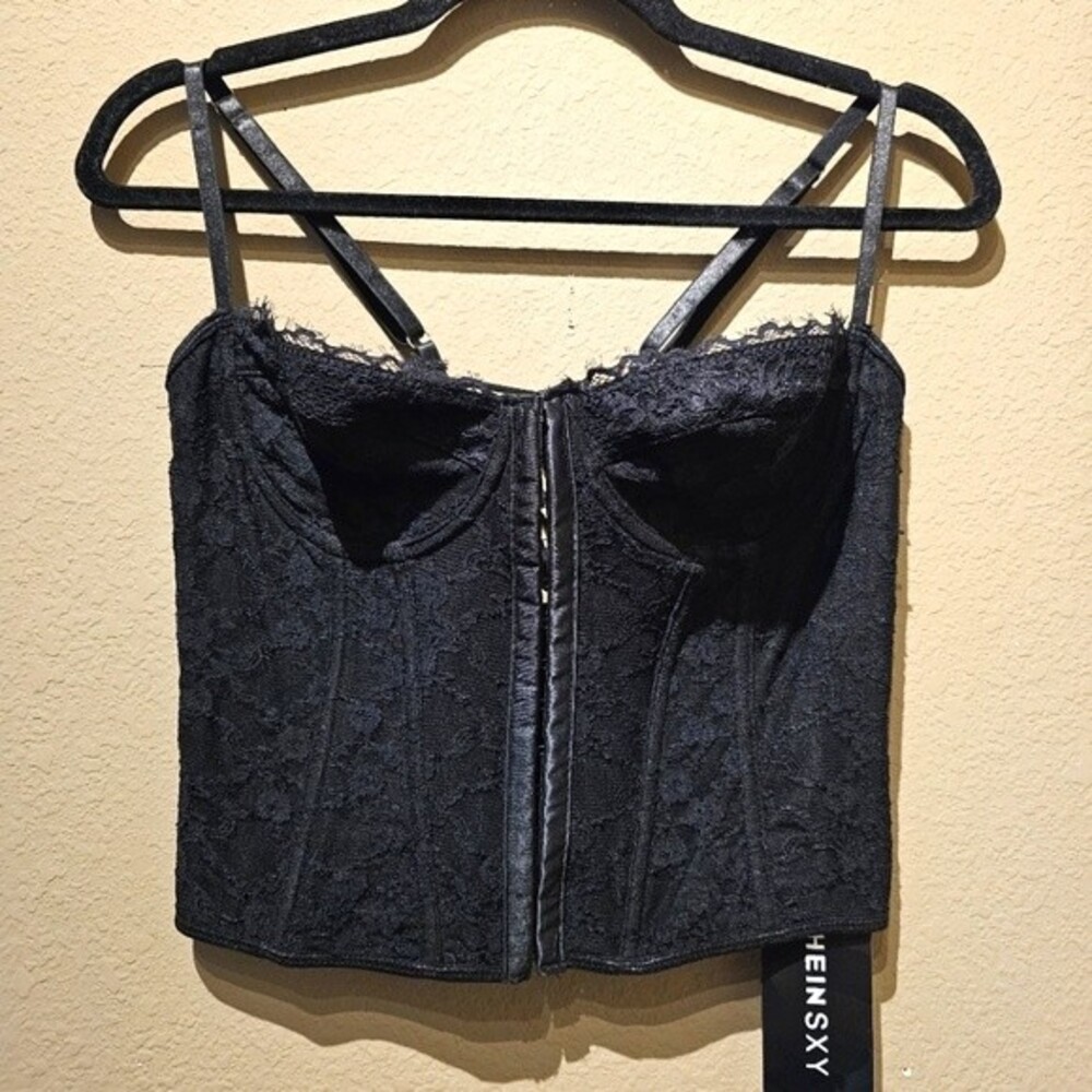 Shein Lace Overlay Black Corset Tank Size Large NWT